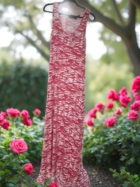 Pink & White Printed Maxi Tank Dress